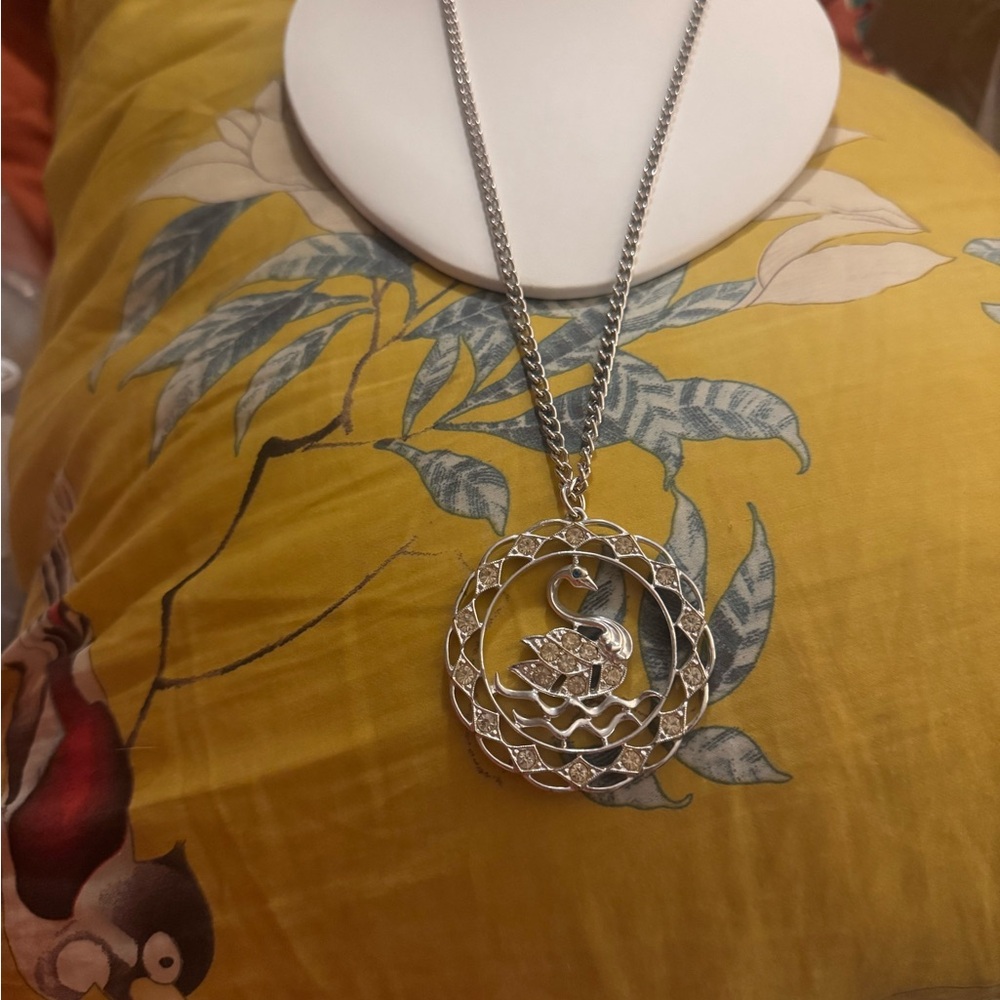 Vintage Silver-Tone Swan Pendant Necklace By Sarah Coventry